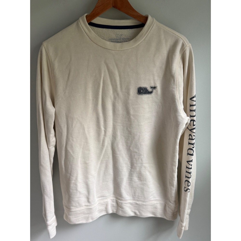 Vineyard Vines Mens Small Cream Whale Logo Graphic Crewneck Sweatshirt Pullover